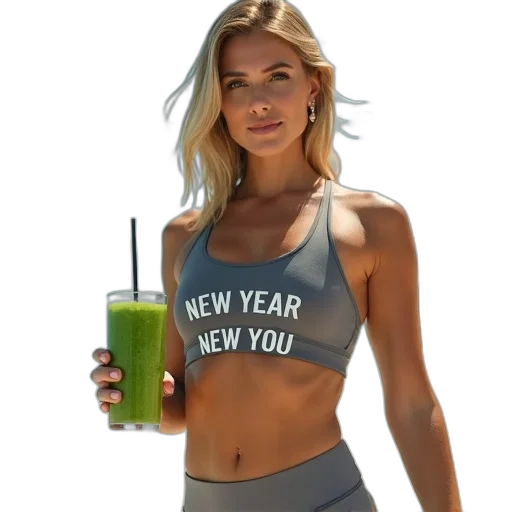 neon, green, woman, toned, physique, holding, smoothie, straw transparent PNG cut-out