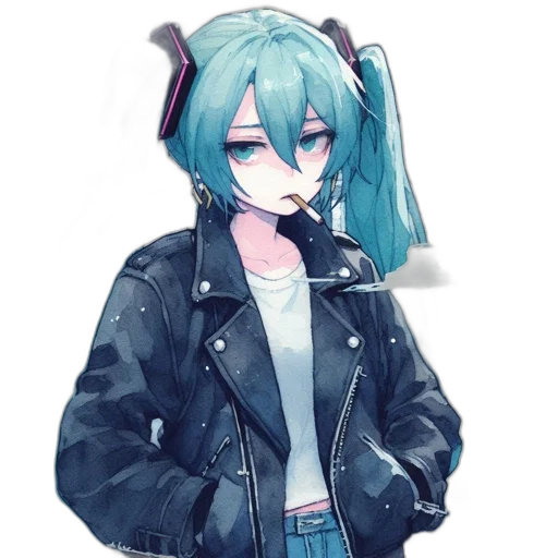 jacket, staff, robot, creature, anime, concept art, vaporwave, pixel art transparent PNG cut-out