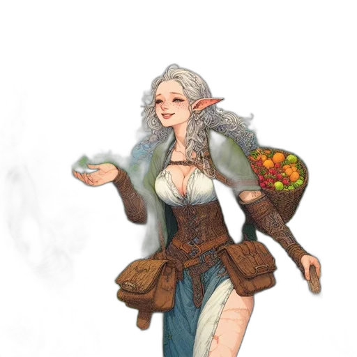 dress, staff, fantasy art, concept art, pixel art, watercolor, earth tones, pastel transparent PNG cut-out