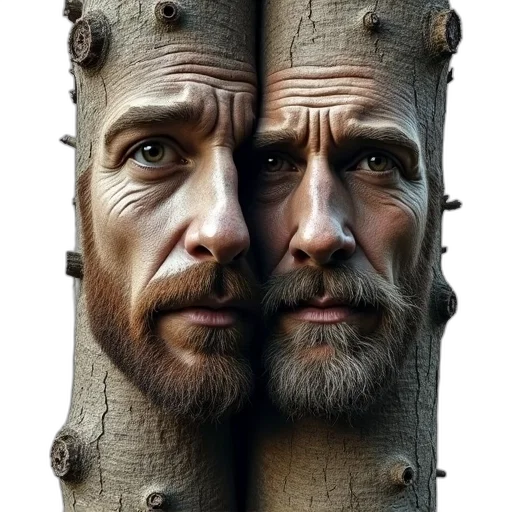 face, crown, tree, mask, photorealistic, concept art, 3d render, forest transparent PNG cut-out