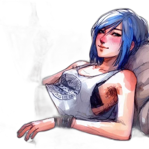 robot, dress, watercolor, concept art, fantasy art, cyberpunk, neon lights, blue transparent PNG cut-out