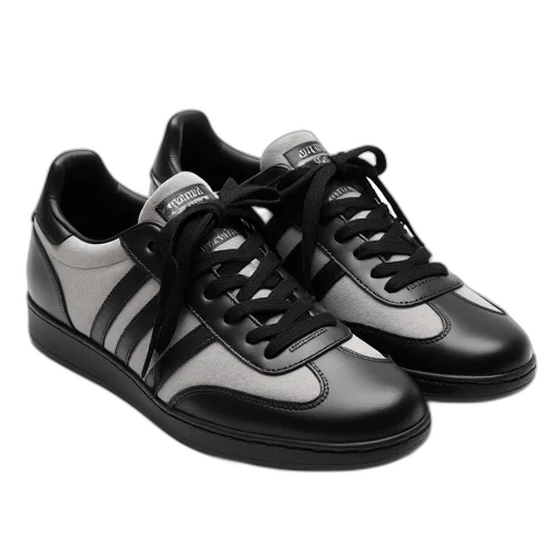 shoes, 3d render, photorealistic, monochrome, pair, black, grey, sneakers transparent PNG cut-out