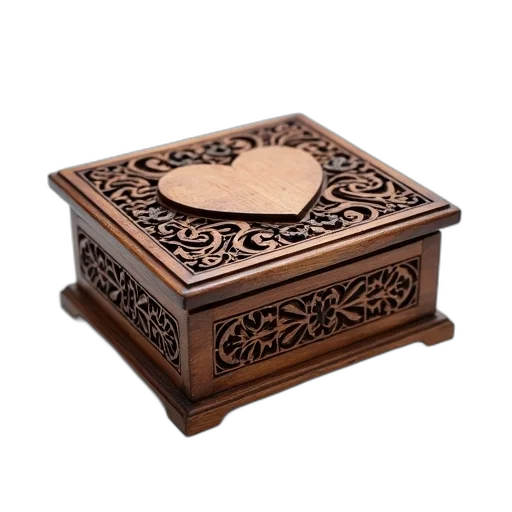 furniture, jewelry, wooden, box, intricate, carvings, lid, sides transparent PNG cut-out