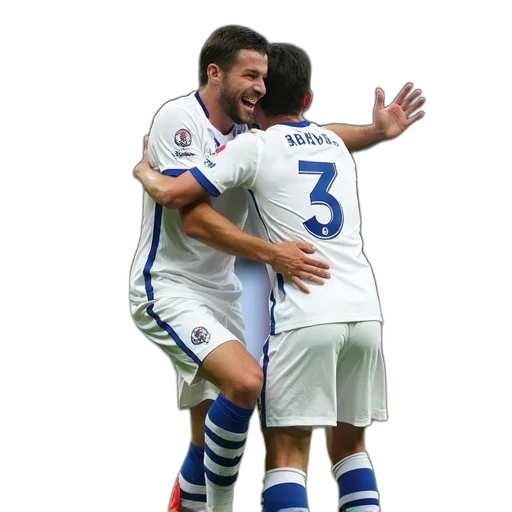 soccer, player, white, jersey, number, being, hugged, another transparent PNG cut-out