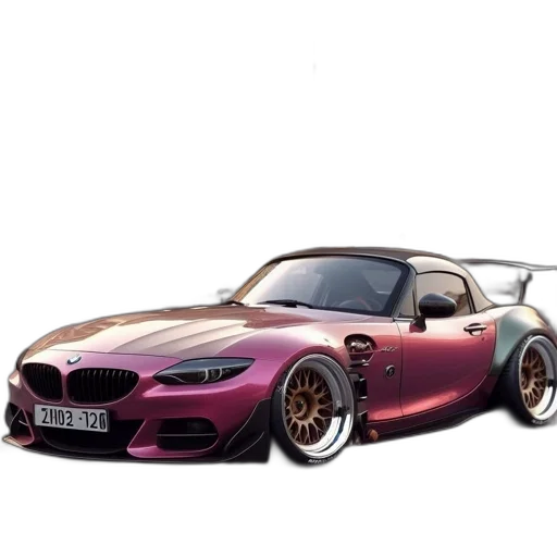 car, 3d render, photorealistic, concept art, pink, bmw, rear, spoiler transparent PNG cut-out
