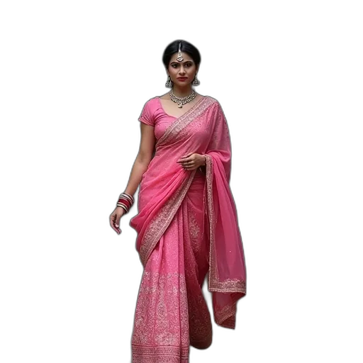 dress, woman, pink, lehenga, sari, walking, dark, outdoor transparent PNG cut-out
