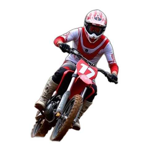 photorealistic, 3d render, person, riding, dirt, bike, track, wearing transparent PNG cut-out