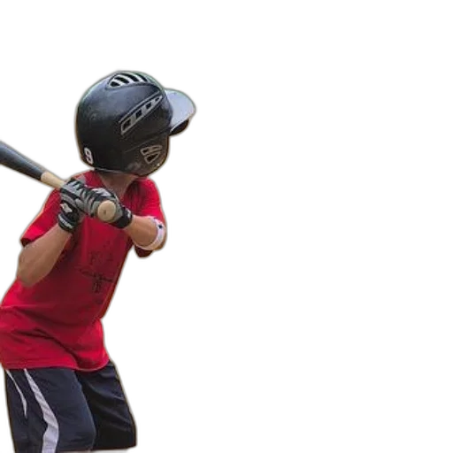 weapon, young, baseball, player, red, shirt, black, helmet transparent PNG cut-out
