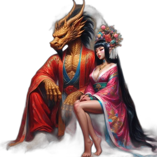 dragon, dress, crown, mask, fantasy art, concept art, pixel art, photorealistic transparent PNG cut-out