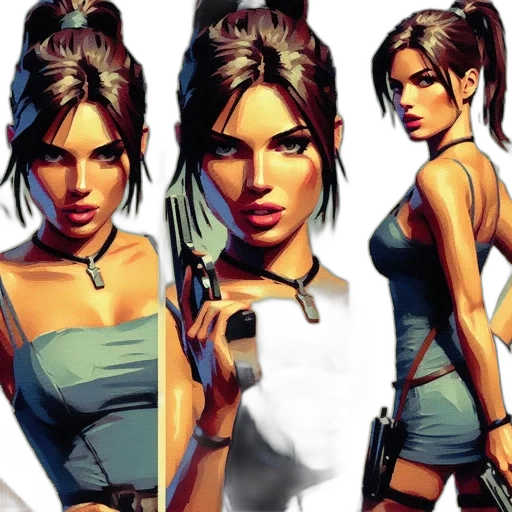 concept art, comic book art, photorealistic, fantasy art, colorful, triptych, portrays, female transparent PNG cut-out