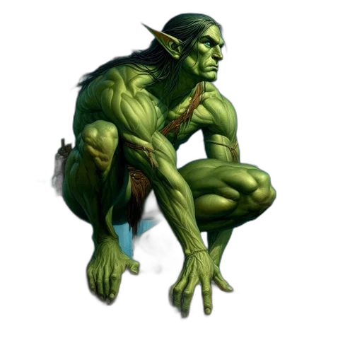 creature, staff, concept art, fantasy art, comic book art, 3d render, green, green-skinned transparent PNG cut-out