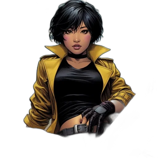 jacket, comic book art, concept art, cyberpunk, fantasy art, golden, woman, yellow transparent PNG cut-out