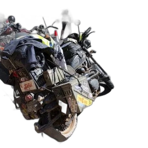 car, robot, jacket, 3d render, heavily, loaded, motorcycle, various transparent PNG cut-out