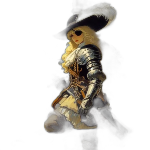 sword, weapon, jacket, hat, concept art, fantasy art, photorealistic, 3d render transparent PNG cut-out