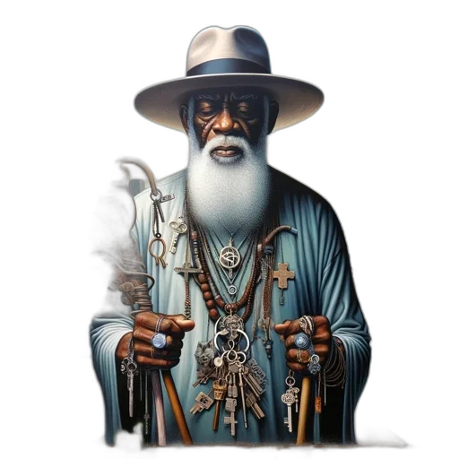 staff, concept art, photorealistic, fantasy art, elderly, man, beard, surrounded transparent PNG cut-out