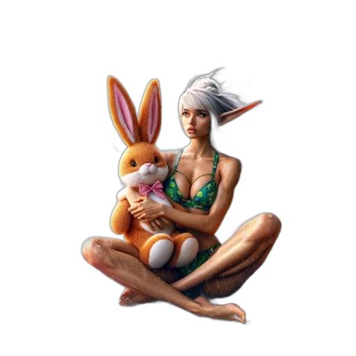 hat, pixel art, concept art, fantasy art, 3d render, underwater, woman, elf-like transparent PNG cut-out