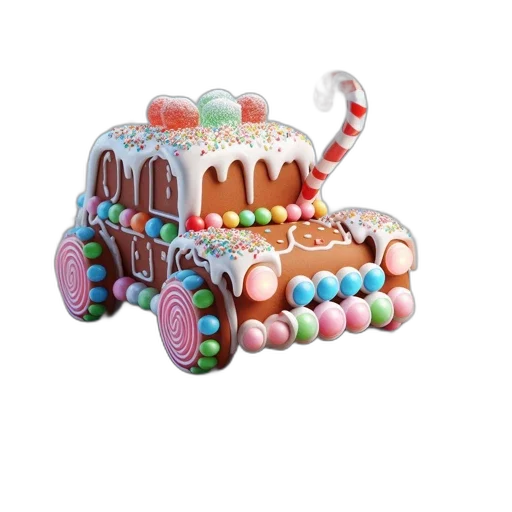 car, 3d render, snow, festive, scene, gingerbread, adorned, candy transparent PNG cut-out