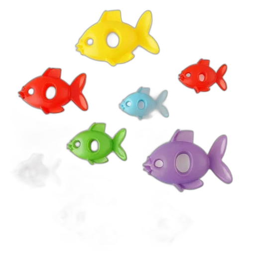 3d render, concept art, underwater, collection, colorful, plastic, fish-shaped, objects transparent PNG cut-out