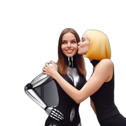 photorealistic, 3d render, concept art, two, women, interact, life-like, robot transparent PNG cut-out