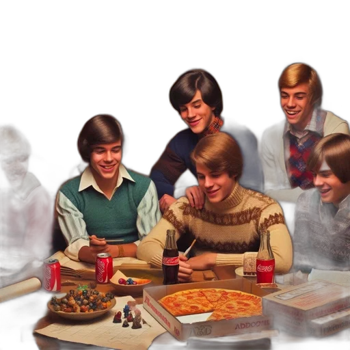 food, concept art, fire, group, young, men, wearing, vintage transparent PNG cut-out