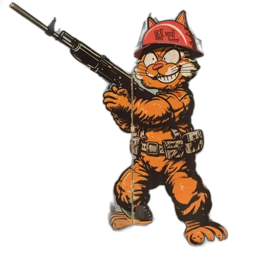 weapon, staff, animal, animated, cat, character, wearing, red transparent PNG cut-out