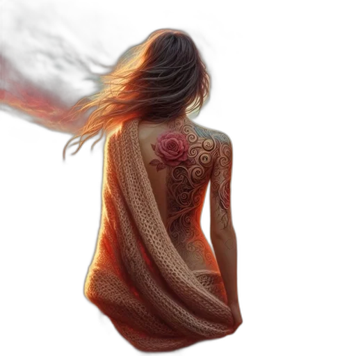dress, hair, fantasy art, concept art, photorealistic, pixel art, fire, fog transparent PNG cut-out