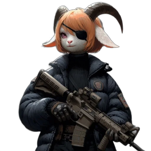 weapon, jacket, animal, staff, concept art, pixel art, 3d render, anime transparent PNG cut-out