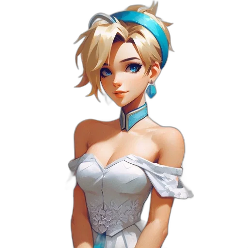 dress, staff, crown, pixel art, concept art, fantasy art, anime, blue transparent PNG cut-out