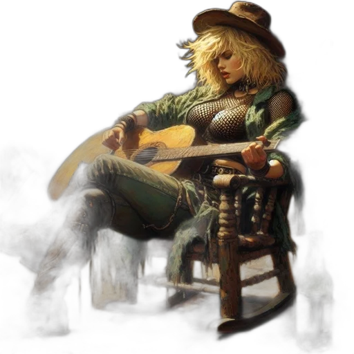 concept art, fantasy art, photorealistic, watercolor, woman, blonde, hair, plays transparent PNG cut-out