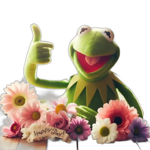 flower, animal, food, staff, photorealistic, kermit, frog, sits transparent PNG cut-out