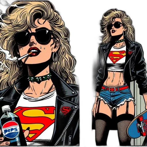 jacket, comic book art, cartoon, concept art, pixel art, urban, punk-styled, woman transparent PNG cut-out