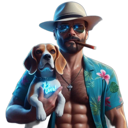 animal, jacket, concept art, pixel art, photorealistic, vaporwave, man, hawaiian transparent PNG cut-out