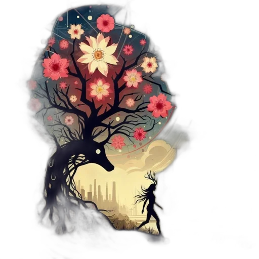crown, mask, flower, face, concept art, fantasy art, watercolor, pixel art transparent PNG cut-out