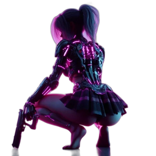 dress, weapon, jacket, robot, cyberpunk, concept art, 3d render, vaporwave transparent PNG cut-out
