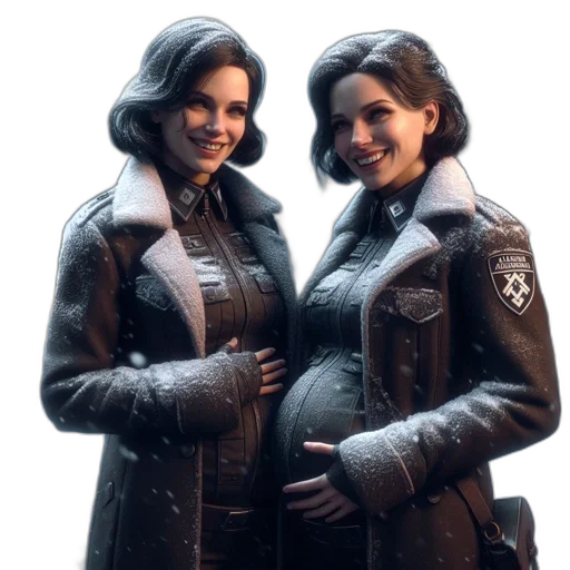 jacket, concept art, 3d render, photorealistic, pixel art, two, identical, female transparent PNG cut-out
