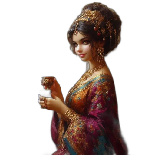 dress, jewelry, crown, oil painting transparent PNG cut-out