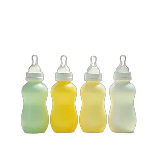 bottle, neon, set, four, baby, bottles, gradient, colors transparent PNG cut-out