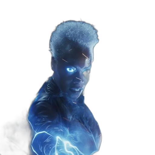face, hair, staff, concept art, comic book art, cyberpunk, 3d render, neon lights transparent PNG cut-out