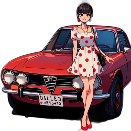car, dress, anime, concept art, cartoon, photorealistic, red, animated transparent PNG cut-out