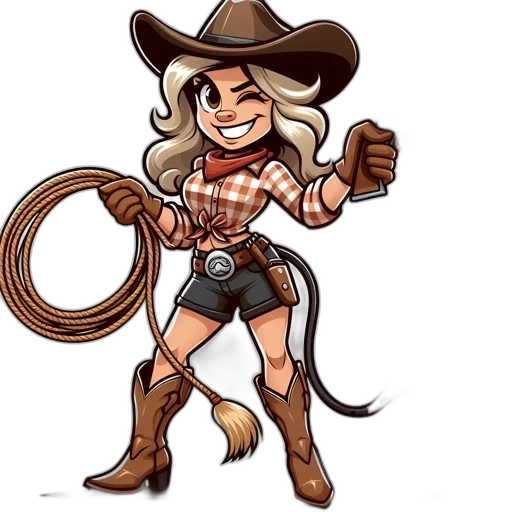 staff, cartoon, comic book art, concept art, pixel art, cowgirl, character, traditional transparent PNG cut-out