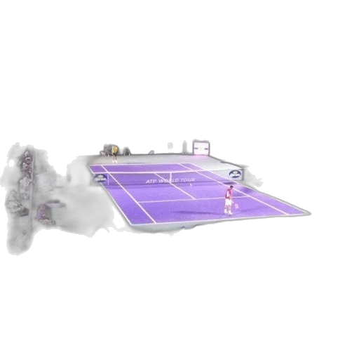 robot, 3d render, concept art, vaporwave, fog, tennis, match, taking transparent PNG cut-out