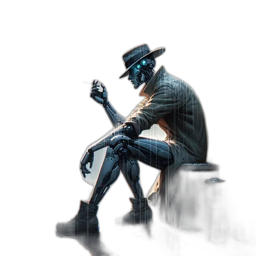 hat, robot, weapon, staff, concept art, comic book art, cyberpunk, fantasy art transparent PNG cut-out