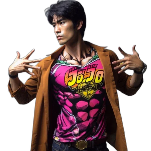 jacket, individual, wears, vividly, colored, shirt, emblazoned, word transparent PNG cut-out