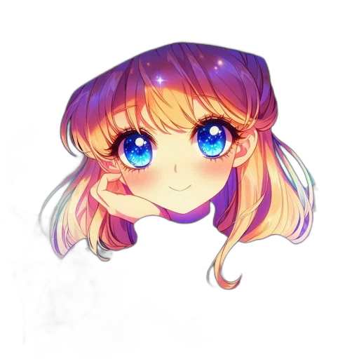 face, anime, watercolor, pixel art, vaporwave, pastel, blue, colorful transparent PNG cut-out