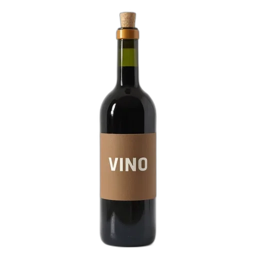 bottle, 3d render, wine, cork, label, reads, vino, white transparent PNG cut-out