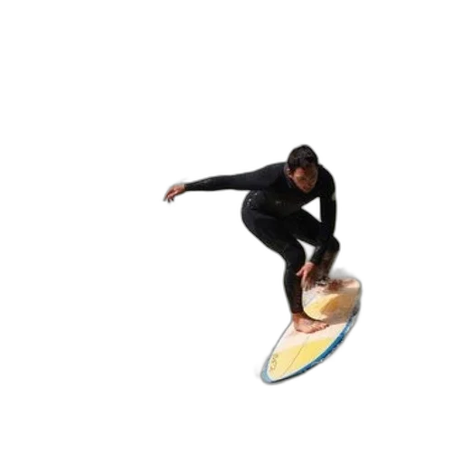 surfer, black, wetsuit, rides, wave, yellow, blue, surfboard transparent PNG cut-out