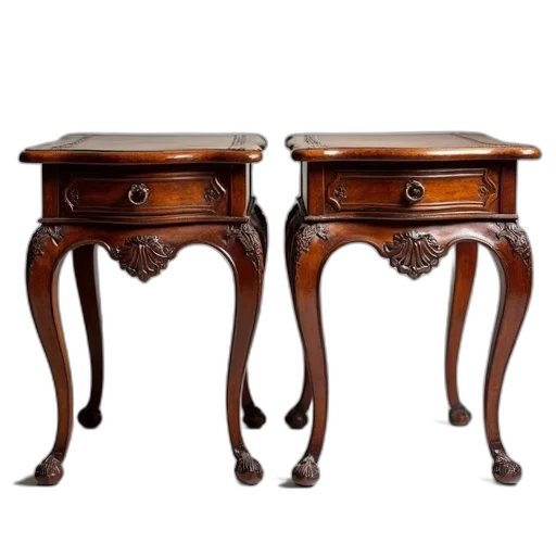 furniture, pair, antique, wooden, tables, matching, design, finish transparent PNG cut-out