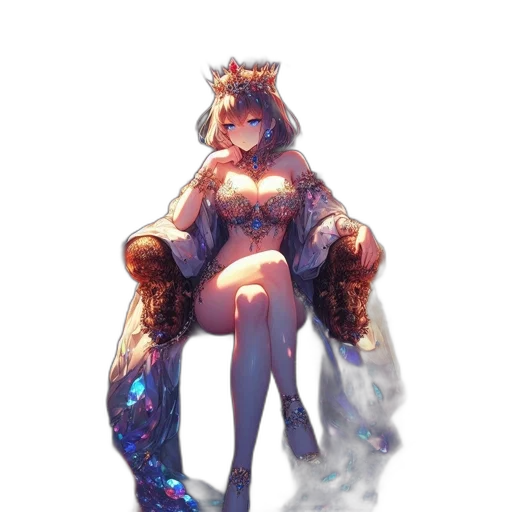 dress, crown, staff, creature, pixel art, concept art, fantasy art, anime transparent PNG cut-out