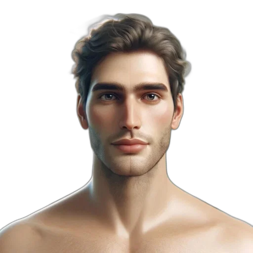 face, hair, crown, photorealistic, 3d render, fantasy art, concept art, muscular transparent PNG cut-out
