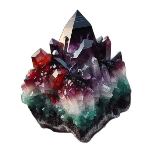 jewelry, crown, dark, hand, holds, multicoloured, crystal, against transparent PNG cut-out